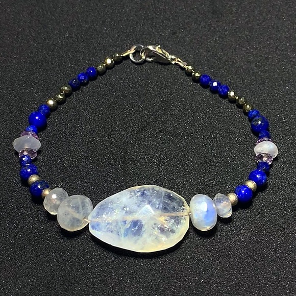 Moonstone, Lapis & Hematite Gemstone Bracelet! - Picture 1 of 4